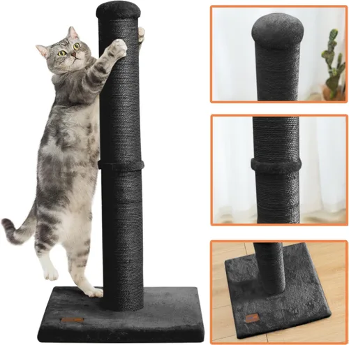 Miniatura 3 de Karolpar Poste rascador para gatos de 34 pulgadas con cuerda de sisal natural, 4.3 pulgadas de diámetro grande, árbol rascador para gatos de Negro