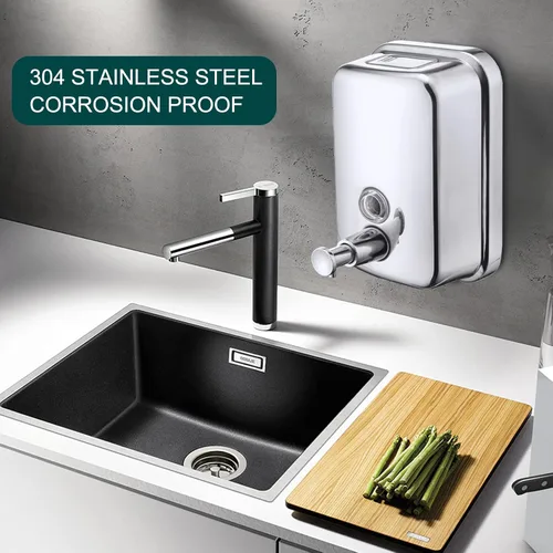 Miniatura 3 de Dispensador de jabón comercial de acero inoxidable con montaje en pared, manual, bomba líquida a prueba de óxido y sin fugas para baño