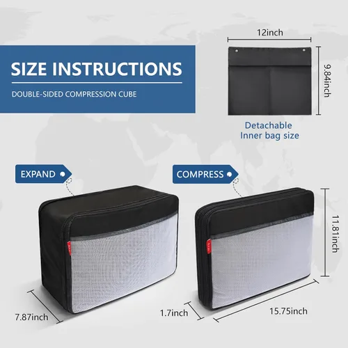 Miniatura 5 de U+U Large Compression Packing Cubes for Travel, Double-Sided Compression Suitcase Organizer Bag, Expandable Travel Accessories for Separate Clean
