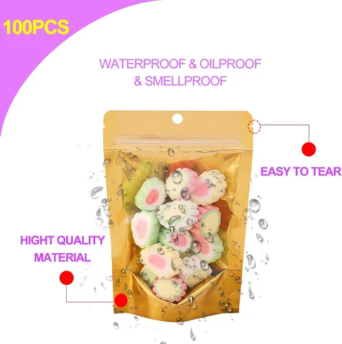 Miniatura 5 de Paquete de 100 bolsas a prueba de olores con ventana frontal transparente, 4 x 6 pulgadas, bolsas resellables de almacenamiento de alimentos, bolsas