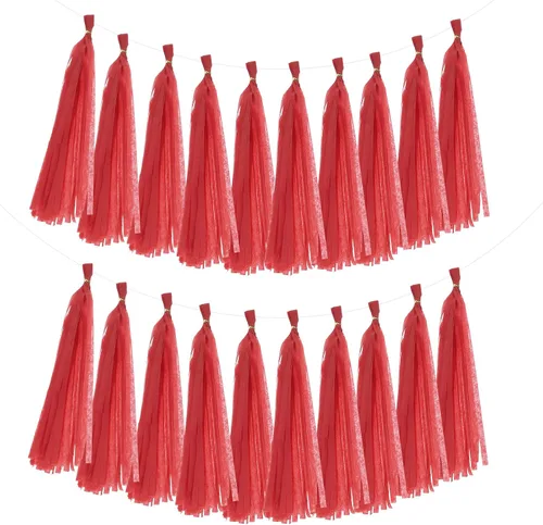 Miniatura 9 de MECCANIXITY 20 guirnaldas de papel de seda con borlas para decoración de fiestas, día de San Valentín, cumpleaños para mujeres con cuerda y alambre