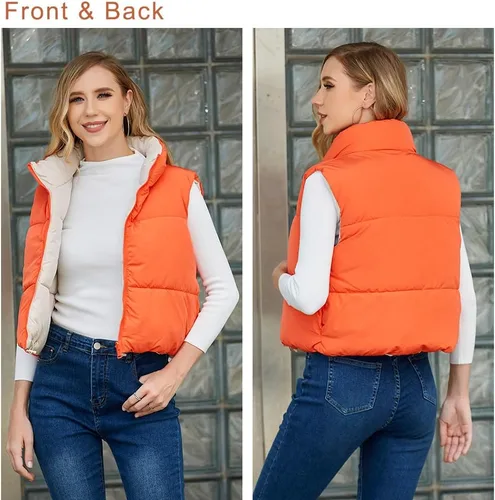 Miniatura 5 de AJUVEN Chaleco corto de invierno para mujer, ligero, reversible, cálido, chaleco acolchado, chaleco acolchado