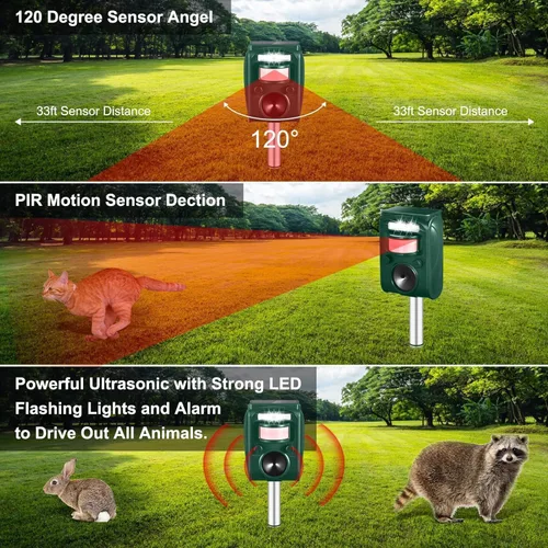 Miniatura 3 de Repelente de animales activado por movimiento al aire libre para la noche, repelente ultrasónico alimentado por energía solar con luz estroboscópica