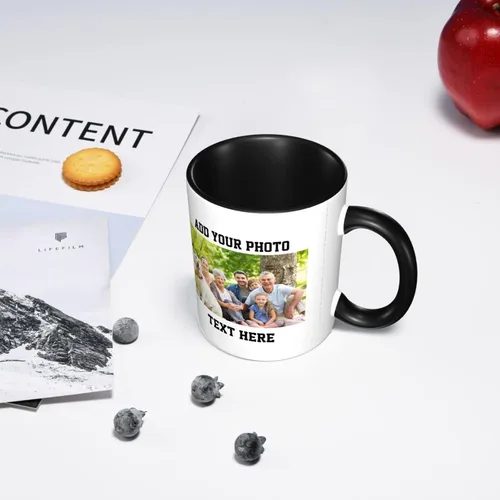 Miniatura 8 de Tazas de café con foto personalizada, taza personalizada con texto fotográfico, haz tu propia taza, taza de café con acento de cerámica, taza Negro