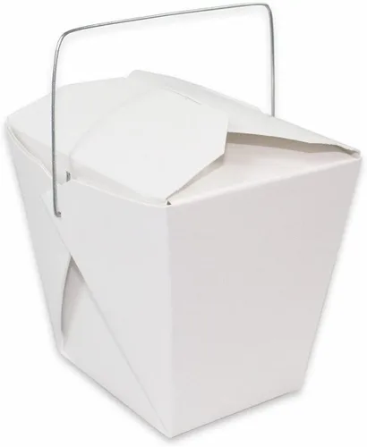 Miniatura 3 de Caja de papel asiático chino blanco para llevar con mango de alambre, resistente a fugas y grasa, apilable para llevar, cajas (25, 16 onzas)