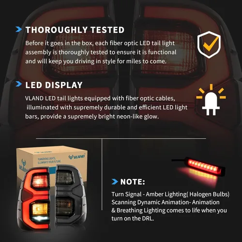 Miniatura 9 de VLAND Luces traseras LED compatibles con Toyota Hilux Revo 2015-2020 (NO para Tonka) camioneta pickup, conjunto de lámpara trasera con luz