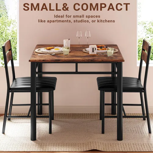Miniatura 5 de IRONCK Juego de mesa de comedor para 2, mesa de cocina pequeña con sillas tapizadas, juego de mesa de comedor para cocina y comedor, juego de Marrón