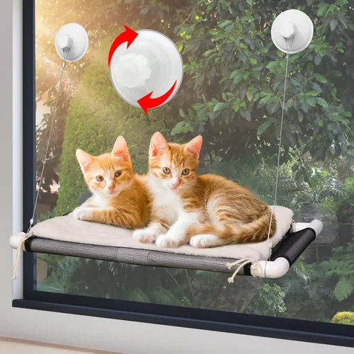 Miniatura 2 de Percha de gato ZALALOVA, asiento de ventana para gato cama grande y resistente manta de forro polar 2025 ventosas de sujeción con tornillo y manta