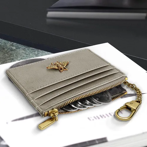 Miniatura 45 de SEAVILIA Tarjetero llavero cartera para mujer con ventana de identificación RFID monedero regalo abeja delgada minimalista pequeña cartera