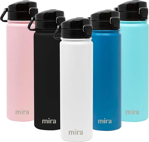 Miniatura 14 de MIRA - Botella de agua de acero inoxidable con tapa y popote sin BPA; cuenta con aislamiento al vacío que mantiene el frío durante 24 horas