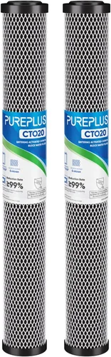 PUREPLUS Cartucho de filtro de agua de sedimentos de carbono CTO para toda la casa de 5 micrones, 20 x 2.5 pulgadas, compatible con C1-20, EP-20,
