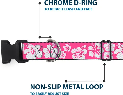 Miniatura 5 de Buckle-Down Collar de clip de plástico, hibisco rosa neón, blanco, 1 pulgada de ancho, se adapta a cuello de 9 a 15 pulgadas, pequeño