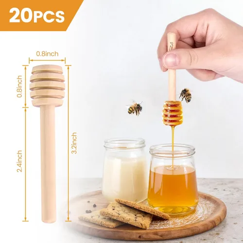 Miniatura 4 de HANSGO Palitos de madera para la miel, paquete de 20 mini agitadores de miel de 3 pulgadas para frascos dispensar y rociar, varita de madera natural