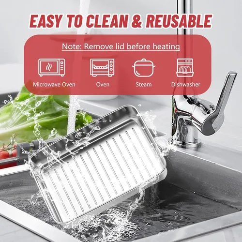 Miniatura 7 de BigKing Paquete de 2 recipientes para tocino, contenedor de queso para refrigerador, contenedor de carne para refrigerador, recipientes de acero