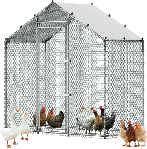 Miniatura 15 de VEVOR Gallinero de metal grande con paso, 13.1 x 9.8 x 6.5 pies para patio con cubierta impermeable, jaula grande para aves de corral
