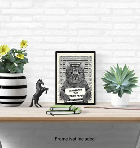 Miniatura 5 de Decoración de pared de gato culpable – Arte de pared de gato – Arte de diccionario – Póster humorístico de 8 x 10 pulgadas, imagen Mugshot