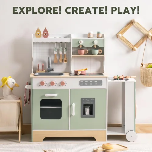 Miniatura 7 de ROBOTIME Cocina de madera para niños, juego de cocina de simulación con máquina de hielo, barbacoa, luces y sonidos, cocina de juguete para niños a