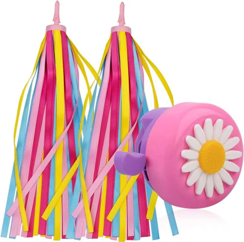 Miniatura 14 de U-LIAN Serpentinas y campanas de bicicleta para niñas, 1 paquete de campanas de bicicleta de flores con 2 paquetes de serpentinas para manillar