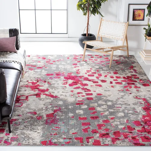 Miniatura 25 de SAFAVIEH MAD425H Madison Collection Alfombra decorativa cuadrada de 3', gris/naranja, diseño abstracto bohemio desgastado, no desprende pelusa