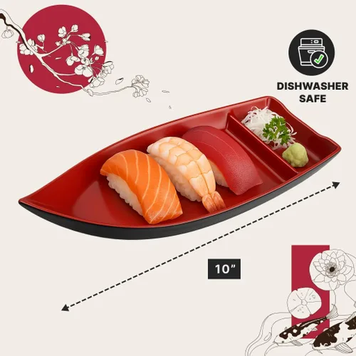 Miniatura 2 de JapanBargain Paquete de 2 platos de sushi con divisor, plato de sashimi japonés de 10 pulgadas, bandeja de aperitivos para salsa de soja, wasabi