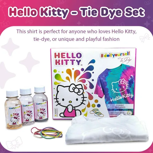 Miniatura 2 de Hello Kitty - Juego de teñido anudado - El juego incluye con una camiseta, 3 pinturas de colores, forro, guantes y bandas elásticas, paquete de 1