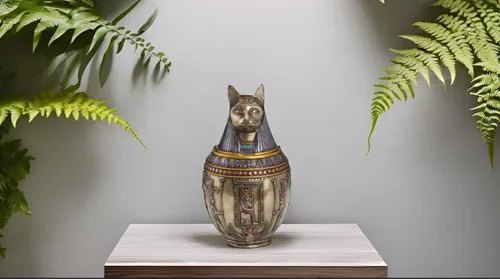 Miniatura 3 de Urna conmemorativa de gato bastet egipcio raro