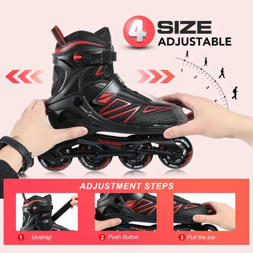 Miniatura 3 de PAPAISON Patines en línea para niños de 5 a 8 años, 8 a 12 años, tamaño ajustable, patines con cuchillas para principiantes para niños y jóvenes Rojo