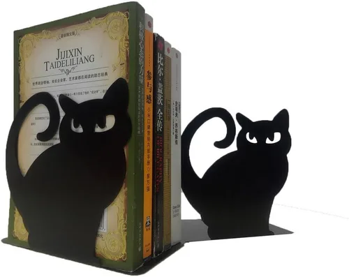 Winterworm Lindo y encantador gato persa antideslizante de hierro grueso sujetalibros organizador de libros para biblioteca, escuela, oficina, Negro