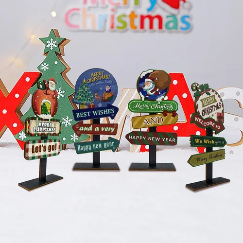 Miniatura 6 de Decoraciones de mesa de Navidad, 4 tableros rectangulares de madera, estilo rústico de granja, policromo, 8.86 x 4.72 pulgadas, montaje en pared