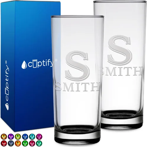 Miniatura 44 de Highball personalizado de 10.5 onzas con fondo negro, vaso Collins alto personalizado, cóctel de bebida mixta recta, inicial con nombre de regalo