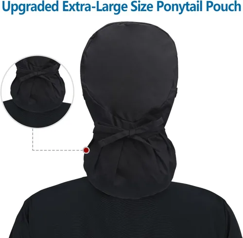 Miniatura 5 de Gorra de trabajo ajustable con botón, gorro de trabajo de algodón, banda para el sudor con bolsillo para cola de caballo, lazo elástico