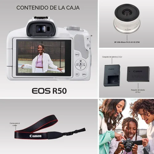Miniatura 9 de Kit de cámara sin espejo Canon EOS R50 RF-S18-45mm F4.5-6.3 IS STM, sensor CMOS de 24.2 megapíxeles (APS-C), video 4K, cámara híbrida, para fotos