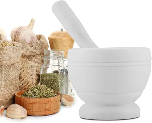 Miniatura 5 de PP Material Molienda Tazón, Mortero y Maja Set, Molinillo de ajo de plástico manual para el hogar, uso en la cocina (blanco)