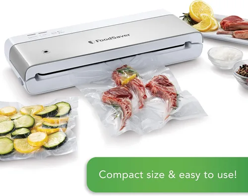 Miniatura 3 de FoodSaver Máquina selladora al vacío compacta, bolsas blancas y selladoras al vacío, rollos para almacenamiento hermético de alimentos y Sous Vide