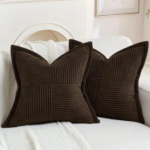 Miniatura 32 de HAUSSY Paquete de 2 fundas de almohada de 22 x 22 pulgadas, fundas decorativas de pana suave, estilo bohemio a rayas sólidas, fundas de cojín