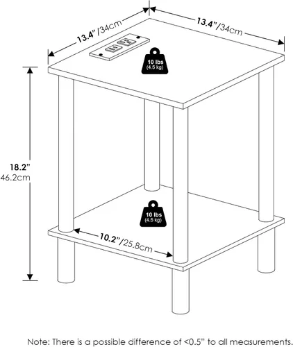 Miniatura 3 de Furinno Turn-N-Tube - Mesa auxiliar cuadrada de 2 niveles con estación de carga, mesita de noche, mesita de noche con puerto USB y tipo C, para sala