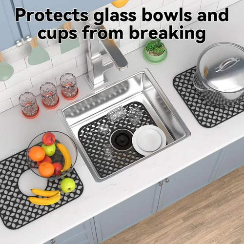Miniatura 5 de TOOVEM - Tapetes para fregadero de cocina, 2 unidades, antideslizantes, resistentes al calor, alfombrillas protectoras de fregadero de silicona