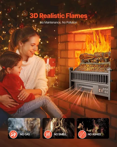 Miniatura 6 de VEVOR Calentador de Chimenea Eléctrico de 20 Pulgadas con Troncos, Inserto de Chimenea con Control Remoto, 5 Niveles de Brillo de Llama, Termostato