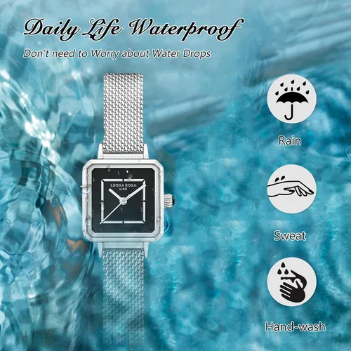 Miniatura 5 de RORIOS Relojes analógicos de cuarzo para mujer, con correa de cuero, esfera cuadrada, relojes de pulsera impermeables para mujer