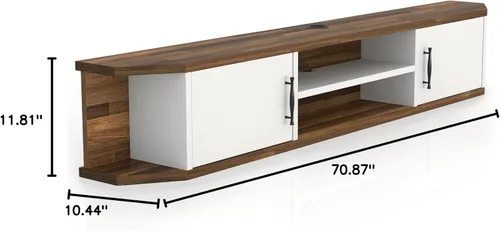 Miniatura 3 de 24/7 Shop at Home Brimer Modern - Consola de TV flotante de madera de 71 pulgadas con 2 estantes para sala familiar, sala de entretenimiento, noche