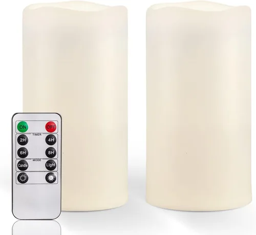 Homemory Velas grandes impermeables sin llama de 6" x 4" para exteriores con control remoto y temporizador, velas LED parpadeantes que funcionan con