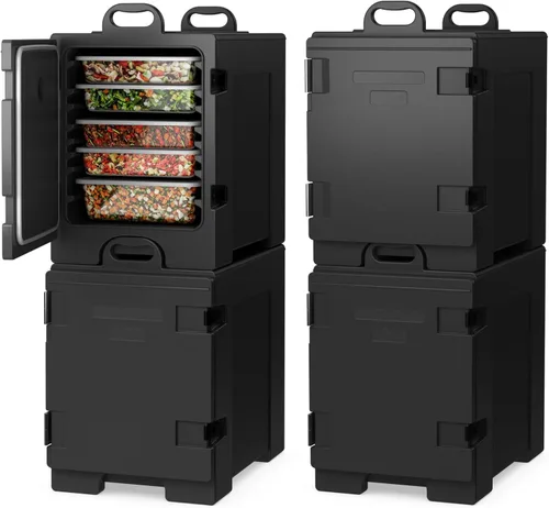 COSTWAY Calentadores de alimentos para catering, cajas calientes para 5 sartenes de tamaño completo, capacidad de 81 cuartos de galón, diseño Negro