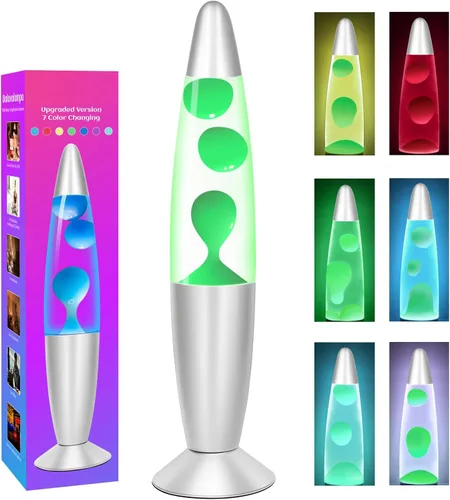 Lámparas de Movimiento Líquido de Cera Verde que Cambian de Múltiples Colores: Luz Nocturna LED de 13" para Niños y Adultos, Lámparas de Mesa