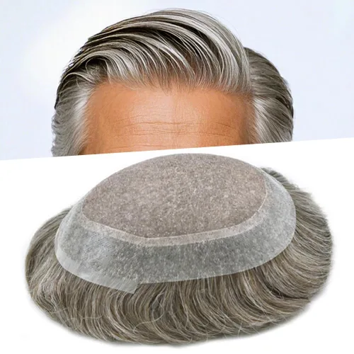 Miniatura 53 de Tupé para hombres, piezas de cabello humano real, sistema de unidades de cabello natural, línea capilar natural, pieza de repuesto para hombres