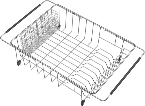Miniatura 10 de SANNO Escurridor de platos con soporte para utensilios de acero inoxidable, escurridor grande para platos, estante expandible para fregadero o sobre