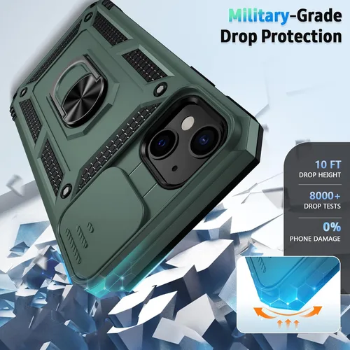 Miniatura 4 de Funda para iPhone 13 Mini con cubierta para lente de cámara, protector de pantalla HD, protección contra caídas de grado militar de 10 pies, soporte
