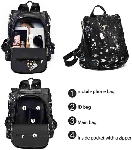 Miniatura 4 de Mochila de mujer, bolsa de viaje impresa estrella, bolsa de compras de moda de gran capacidad, Cielo estrellado, Moderno