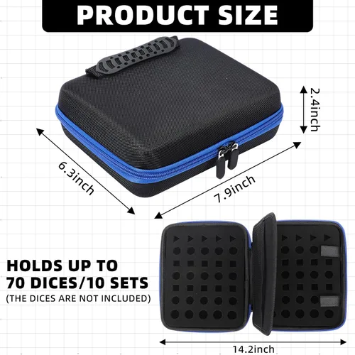 Miniatura 2 de Aoriher 1 Pcs Dice Case with Removable Slotted Tray for Storage Game Storage Case Dice Holder Holds up to 70/10 Sets (Blue)