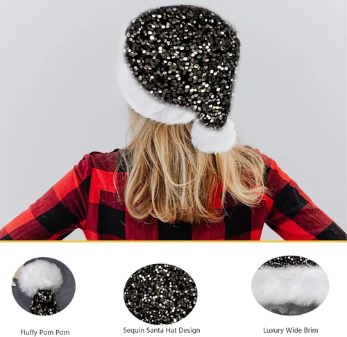 Miniatura 3 de Sombrero de Navidad Morado para Adultos, Sombrero de Papá Noel con Lentejuelas Moradas Personalizado Súper para Navidad Vacaciones Fiesta de Año