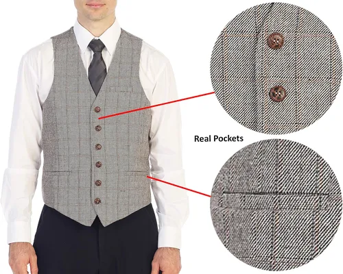 Miniatura 64 de Gioberti Chaleco de tweed formal de 6 botones para hombres